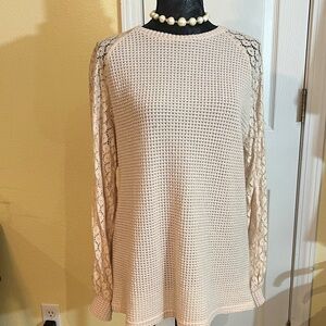 Cream Knit Sweater with Lace Sleeves